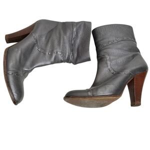 Marc Jacobs Gunmetal Silver Round toe Wooden Heel Ankle Boot 37.5 / 7